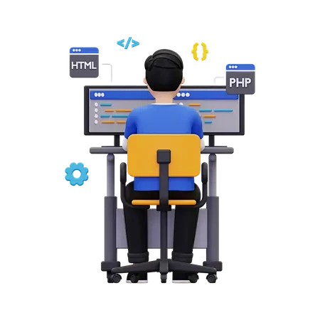 Web developer working on project 3D Illustration